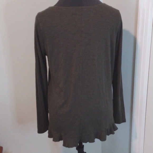 Susina Dk Green Slub Knit Top w Ruffle Hem Size L - Picture 4 of 6
